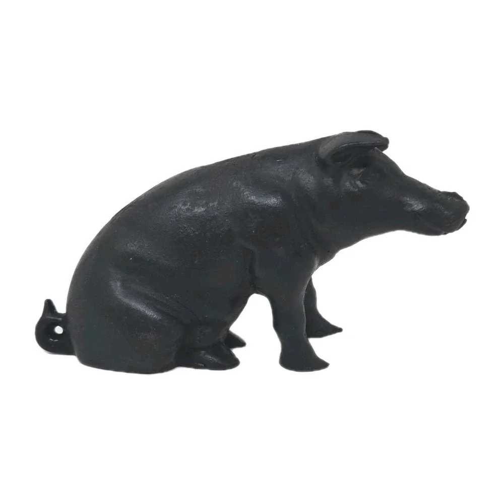 Vintage Cast Iron Black Piggy Bank  Door Stop Nice U141